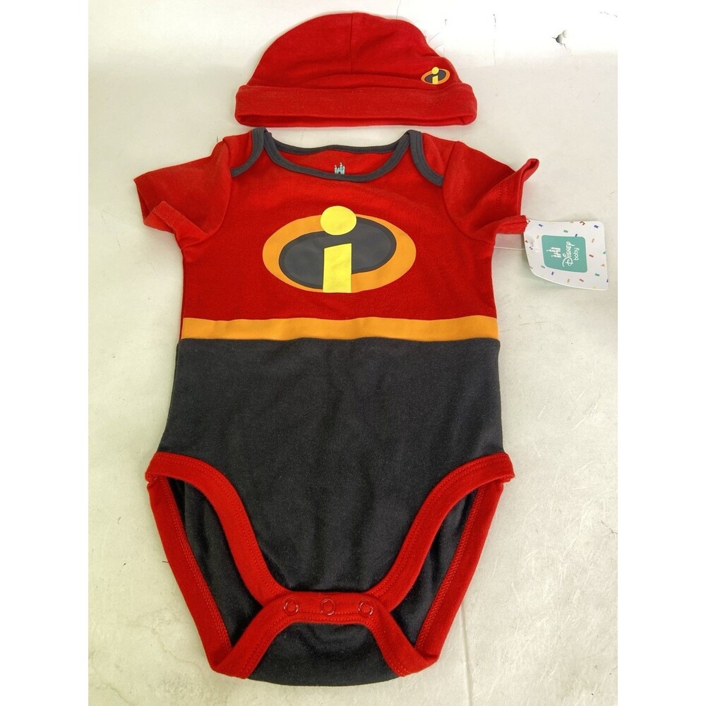 Disney The Incredibles One Piece Bodysuit with Hat Set Boys Girls Size 18 Months